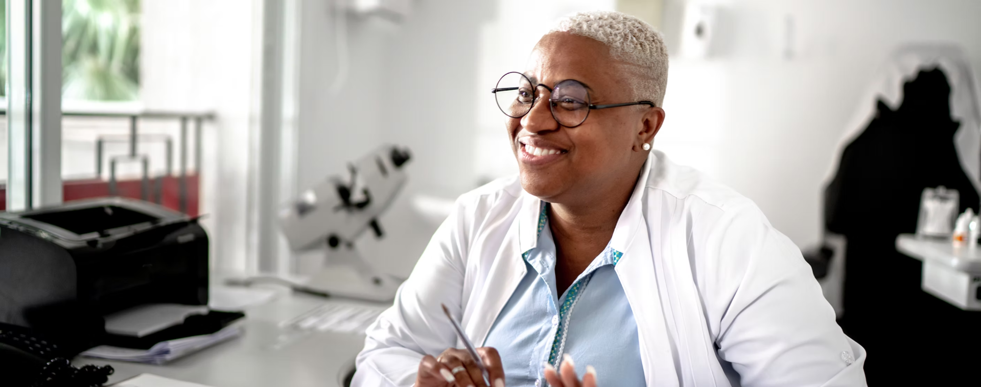 Healthcare professional collaborating in a clinical setting